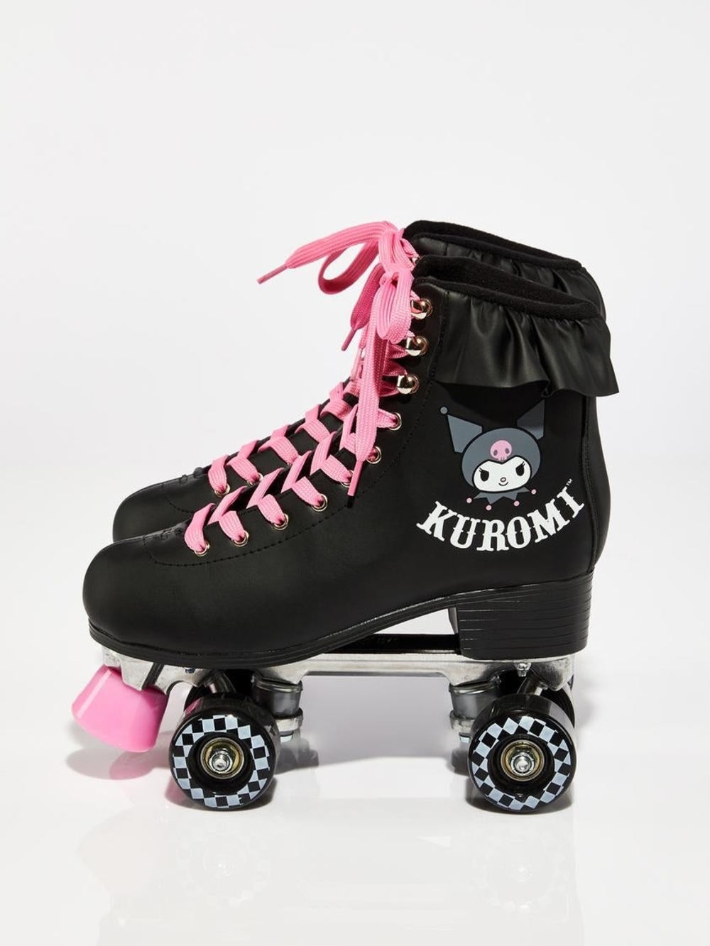 Kuromi Black Roller Skates with Pink Laces Size 6